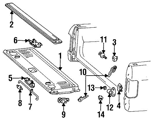 Diagram PICK UP BOX. TAIL GATE. for your 1993 Ford F-150 4.9L 6 cylinder A/T RWD XLT Extended Cab Pickup Fleetside 