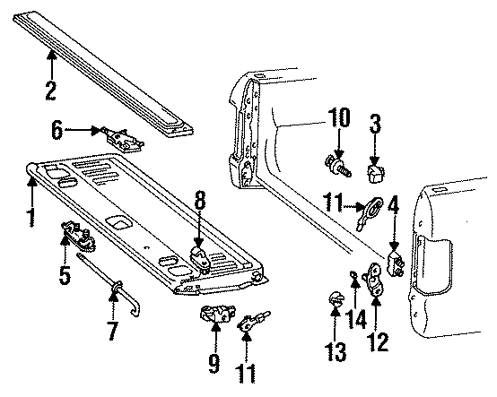 Diagram PICK UP BOX. TAIL GATE. for your 1993 Ford F-150 4.9L 6 cylinder A/T RWD XLT Extended Cab Pickup Fleetside 