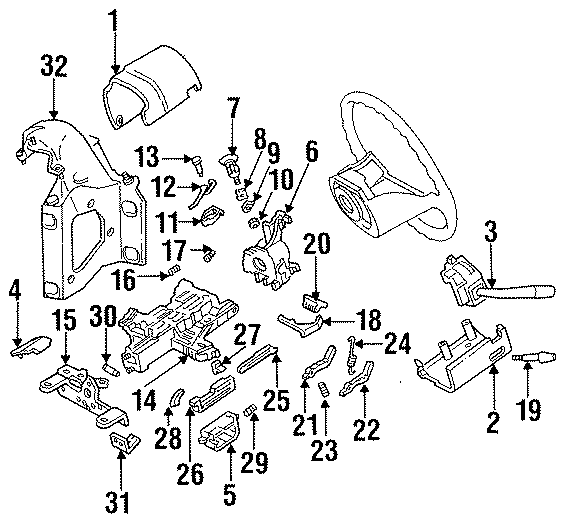 Diagram STEERING COLUMN COMPONENTS. for your 1996 Ford F-150 4.9L 6 cylinder A/T 4WD Eddie Bauer Standard Cab Pickup Fleetside 