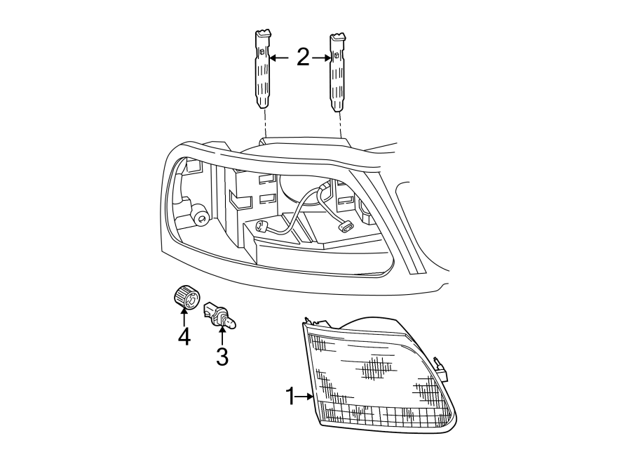 Diagram FRONT LAMPS. HEADLAMP COMPONENTS. for your Ford