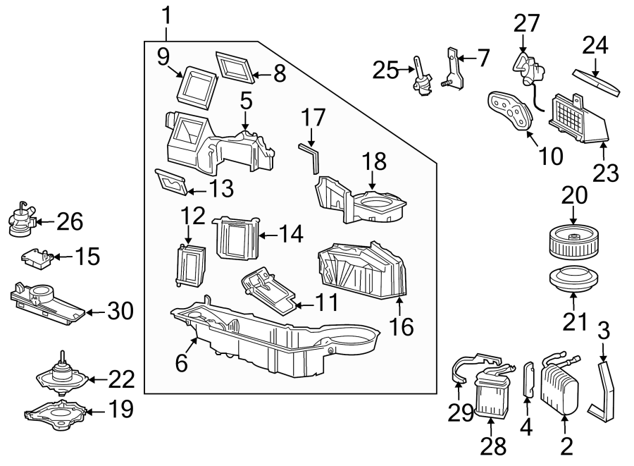 Diagram AIR CONDITIONER & HEATER. EVAPORATOR & HEATER COMPONENTS. for your 2013 Ford Expedition   