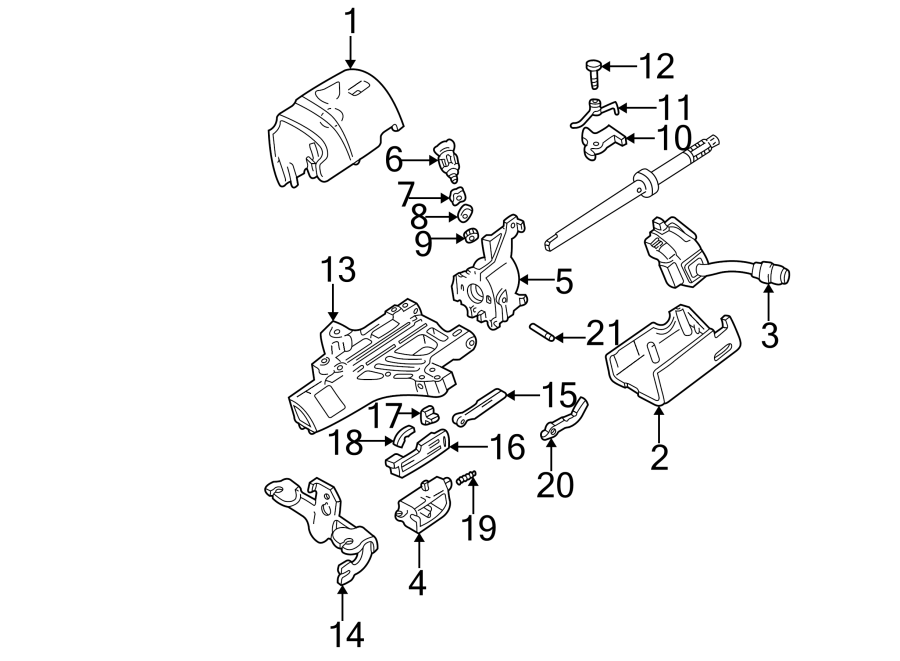 Diagram STEERING COLUMN. HOUSING & COMPONENTS. SHROUD. SWITCHES & LEVERS. for your 2001 Ford F-150 5.4L Triton V8 BI-FUEL A/T 4WD XL Standard Cab Pickup Fleetside 