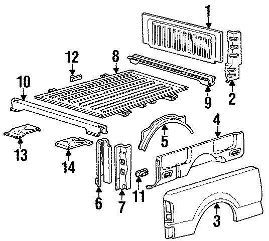 Diagram Pick up box. Floor. Front & side panels. for your Ford