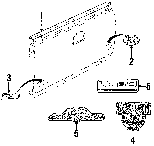 Diagram PICK UP BOX. EXTERIOR TRIM. for your Ford