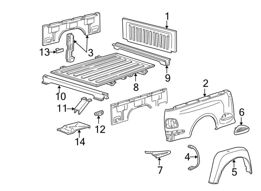 Diagram Pick up box. Floor. Front & side panels. for your 2008 Ford F-150   