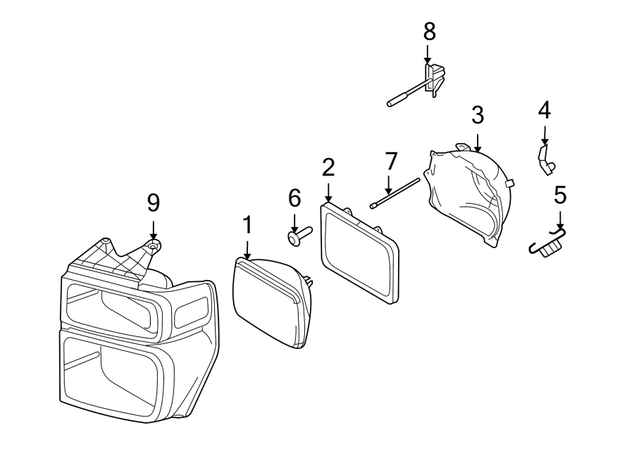 Diagram FRONT LAMPS. HEADLAMP COMPONENTS. for your Ford E-250 Econoline  