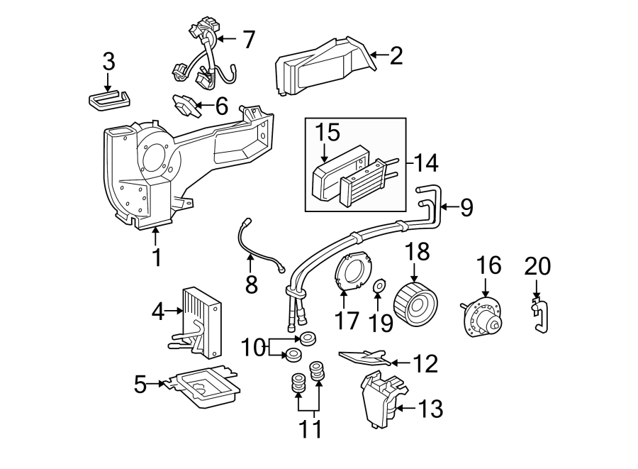 Diagram AIR CONDITIONER & HEATER. EVAPORATOR & HEATER COMPONENTS. for your 2005 Ford Ranger  Edge Standard Cab Pickup Fleetside 