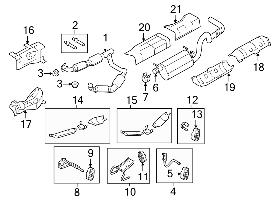 Diagram EXHAUST SYSTEM. EXHAUST COMPONENTS. for your 2016 Ford F-150  Platinum Crew Cab Pickup Fleetside 