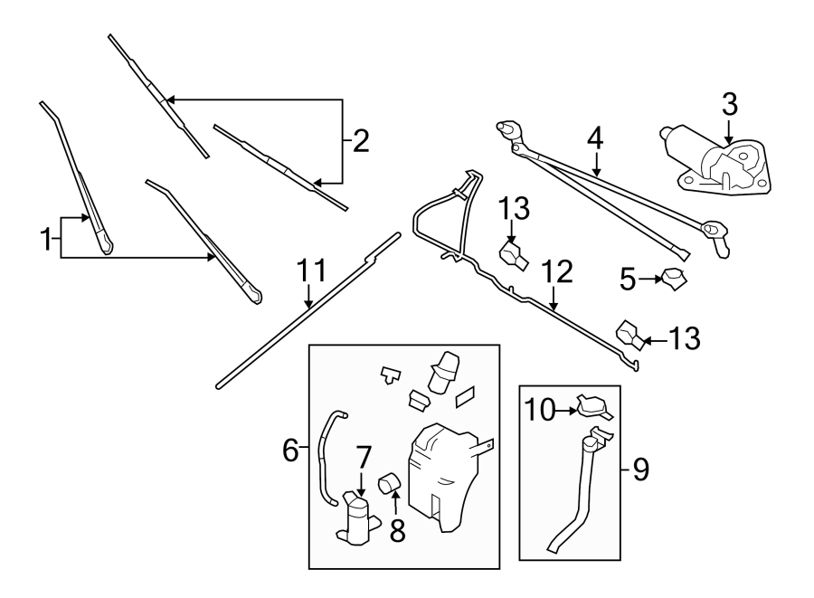 Diagram WINDSHIELD. WIPER & WASHER COMPONENTS. for your 2012 Ford F-150 5.0L V8 FLEX A/T RWD XL Crew Cab Pickup Fleetside 