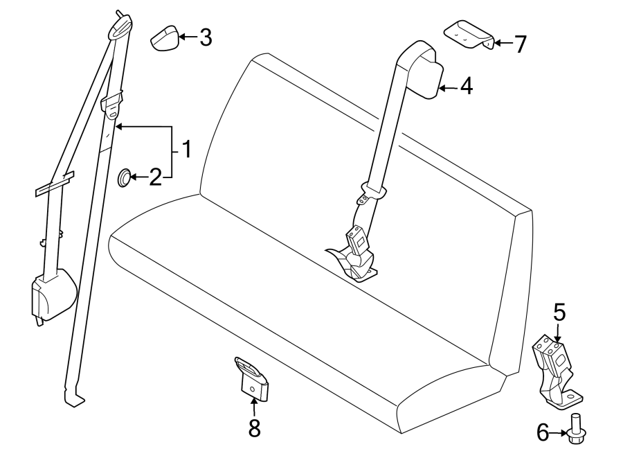 Diagram RESTRAINT SYSTEMS. REAR SEAT BELTS. for your 2011 Ford F-150 3.5L EcoBoost V6 A/T 4WD King Ranch Crew Cab Pickup Fleetside 