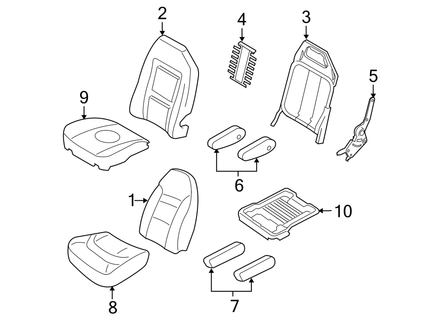 Diagram SEATS & TRACKS. FRONT SEAT COMPONENTS. for your Ford E-150  