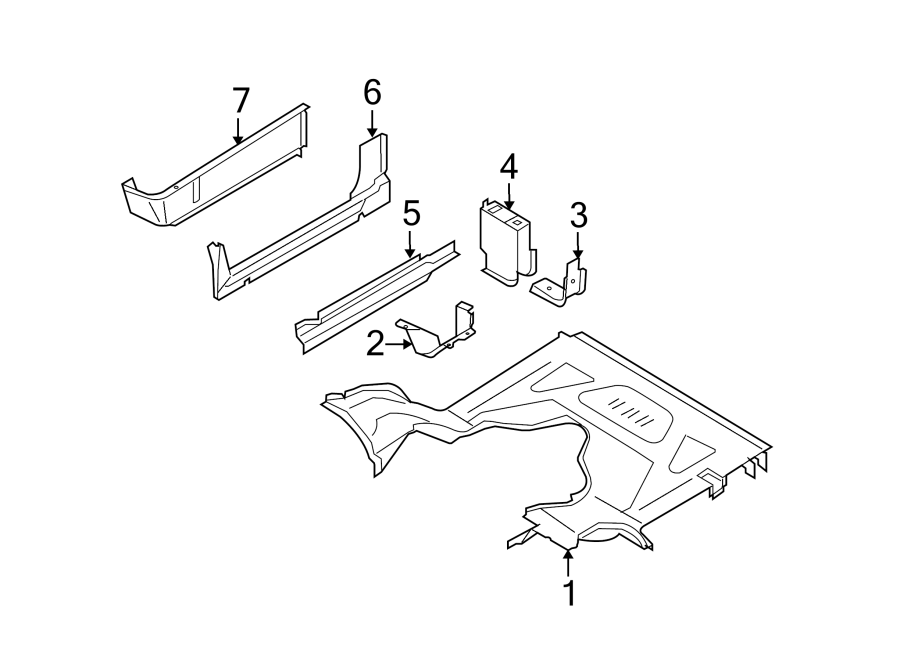 Diagram PILLARS. ROCKER & FLOOR. FRONT FLOOR. for your 1998 Ford E-250 Econoline  XL Stripped Chassis 