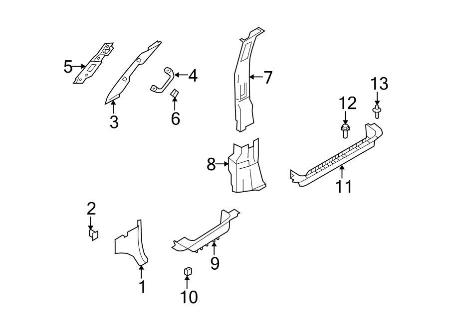 Diagram PILLARS. ROCKER & FLOOR. INTERIOR TRIM. for your Ford E-150  