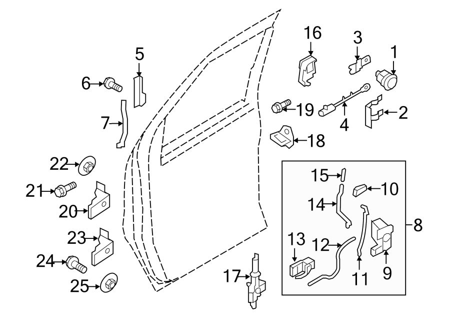 Diagram Front door. Lock & hardware. for your 2008 Ford E-350 Super Duty   