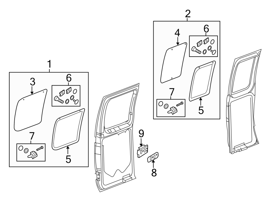 Diagram SIDE LOADING DOOR. GLASS & HARDWARE. for your 2013 Ford E-250   