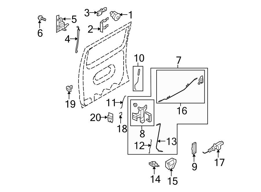 Diagram SIDE LOADING DOOR. LOCK & HARDWARE. for your 2014 Ford E-350 Super Duty   