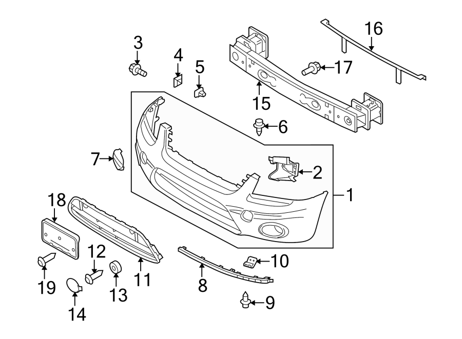 Diagram FRONT BUMPER. BUMPER & COMPONENTS. for your 2019 Ford F-150 5.0L V8 FLEX A/T 4WD Lariat Crew Cab Pickup Fleetside 