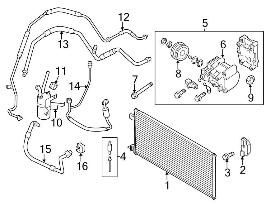 Diagram AIR CONDITIONER & HEATER. COMPRESSOR & LINES. CONDENSER. for your 2002 Ford Ranger   