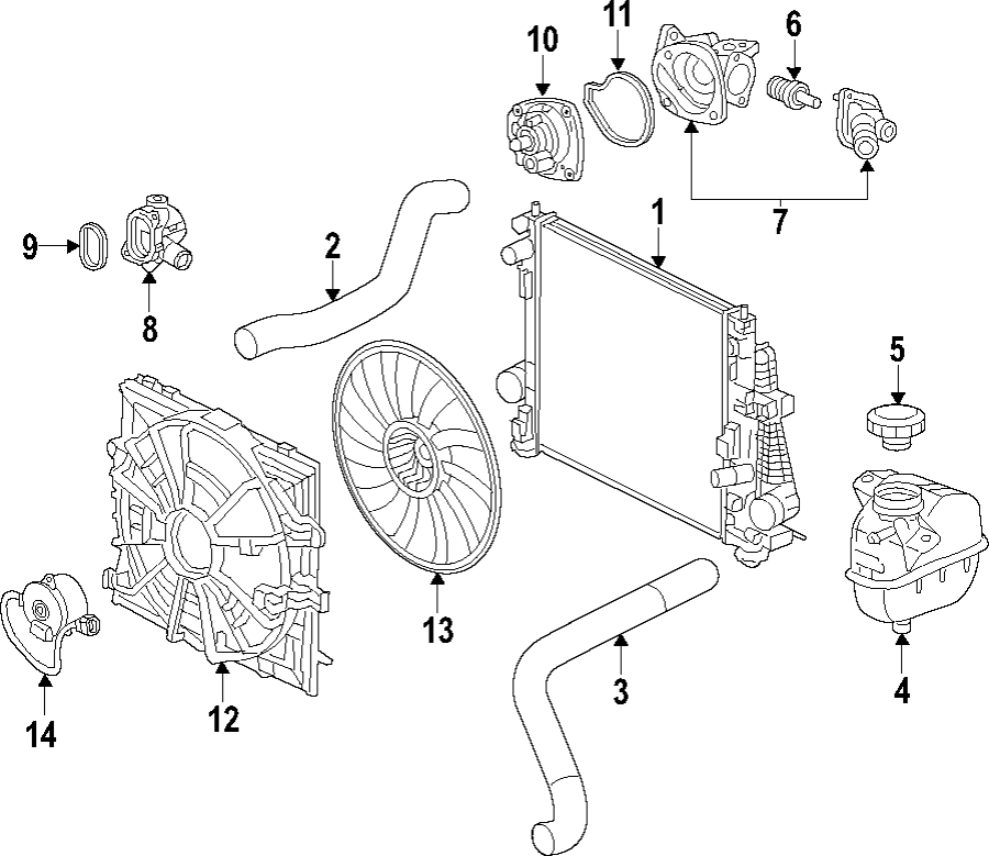 Diagram COOLING SYSTEM. COOLING FAN. RADIATOR. WATER PUMP. for your 1995 Chevrolet K2500  Base Standard Cab Pickup Fleetside 4.3L Chevrolet V6 A/T 