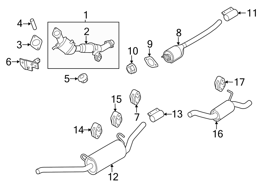 Diagram EXHAUST SYSTEM. EXHAUST COMPONENTS. for your 2017 Lincoln MKZ Reserve Hybrid Sedan  