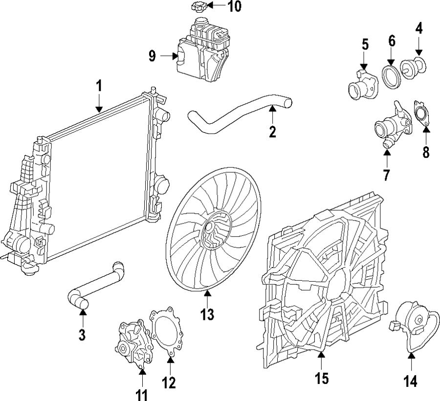 Diagram COOLING SYSTEM. COOLING FAN. RADIATOR. WATER PUMP. for your 2020 Chevrolet Malibu   