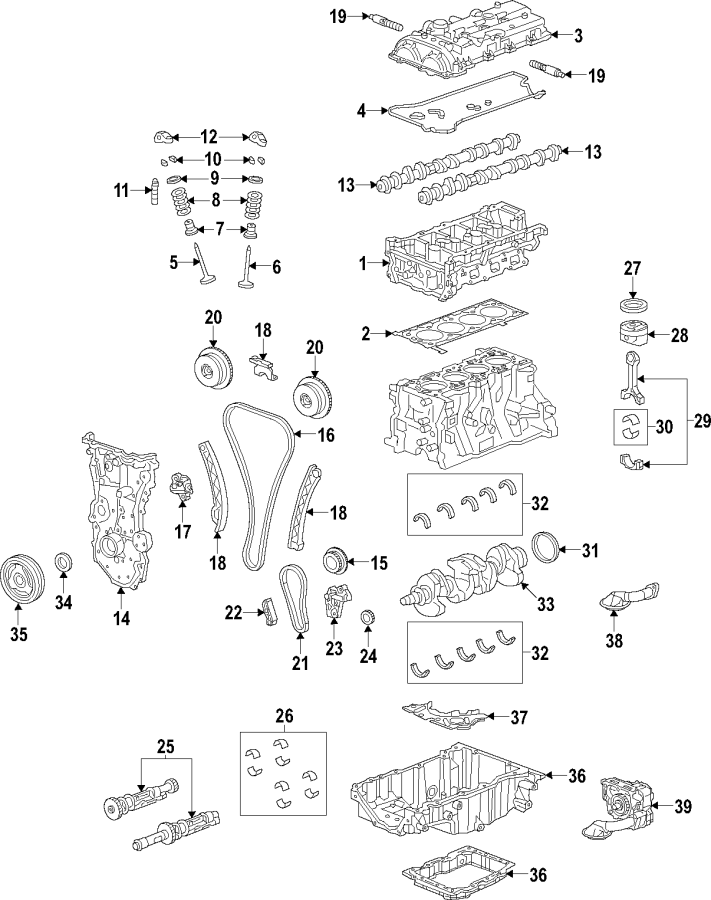 Diagram CAMSHAFT & TIMING. CRANKSHAFT & BEARINGS. CYLINDER HEAD & VALVES. LUBRICATION. MOUNTS. PISTONS. RINGS & BEARINGS. for your 2005 Chevrolet Trailblazer EXT   