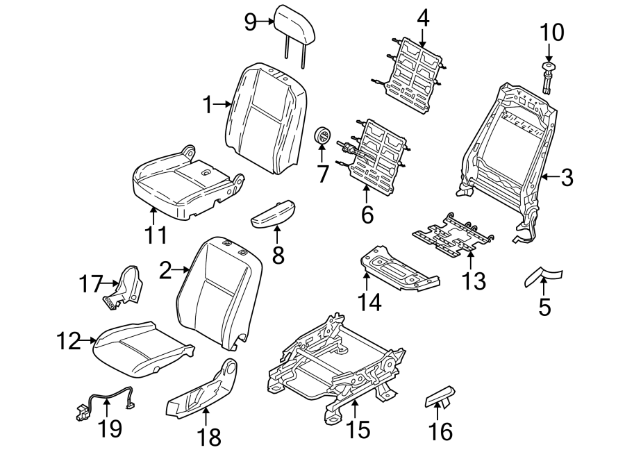 Diagram SEATS & TRACKS. FRONT SEAT COMPONENTS. for your 2009 Ford F-150 4.6L V8 A/T 4WD XL Extended Cab Pickup Fleetside 