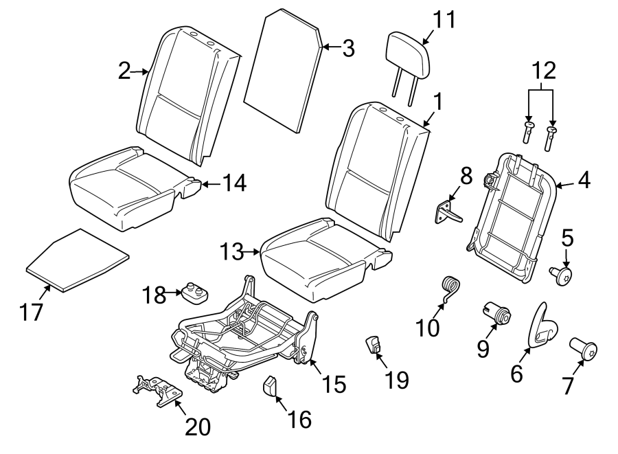 Diagram SEATS & TRACKS. REAR SEAT COMPONENTS. for your 2019 Ford Police Responder Hybrid   