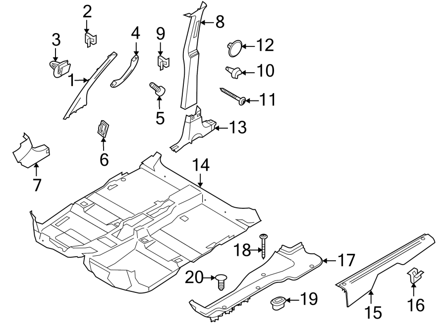 Diagram PILLARS. ROCKER & FLOOR. INTERIOR TRIM. for your 2003 Ford F-150 5.4L Triton V8 CNG M/T RWD XLT Crew Cab Pickup Stepside 