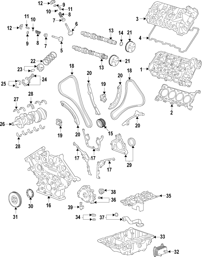 Diagram CAMSHAFT & TIMING. CRANKSHAFT & BEARINGS. CYLINDER HEAD & VALVES. LUBRICATION. MOUNTS. PISTONS. RINGS & BEARINGS. for your 2005 Chevrolet Uplander    