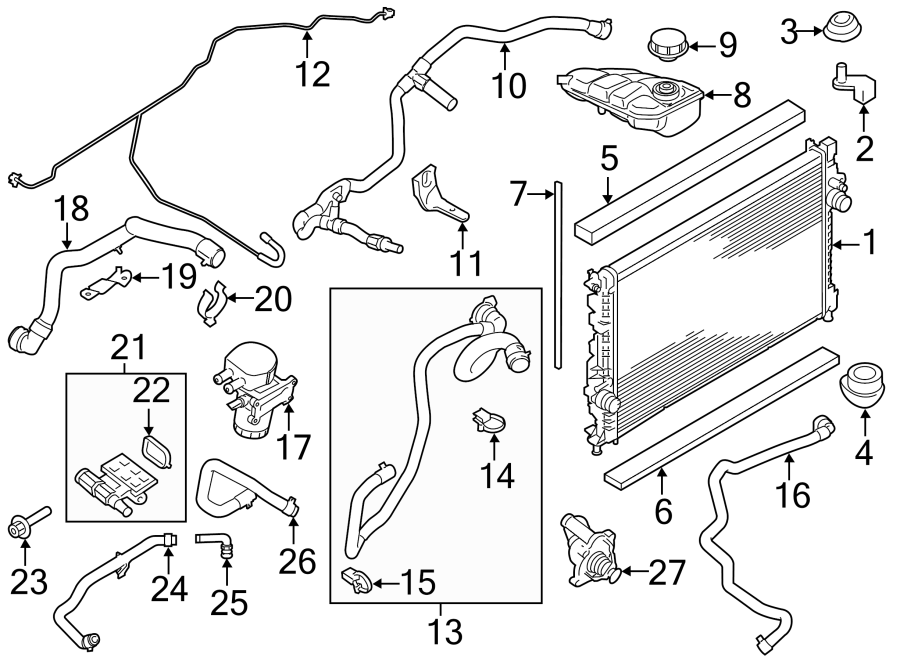 Diagram Radiator & components. for your 2019 Lincoln MKZ   