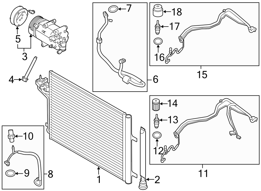 Diagram AIR CONDITIONER & HEATER. COMPRESSOR & LINES. CONDENSER. for your 2013 Lincoln MKZ   