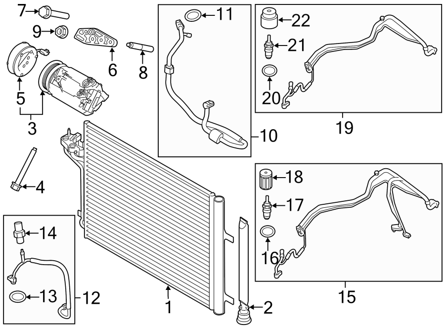 Diagram AIR CONDITIONER & HEATER. COMPRESSOR & LINES. CONDENSER. for your 2013 Lincoln MKZ   