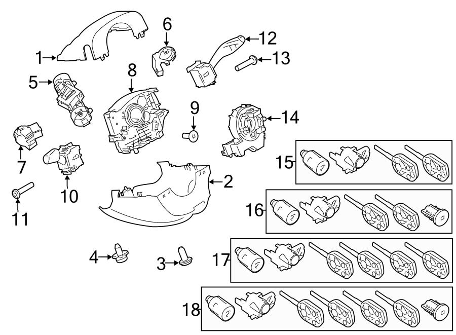 Diagram STEERING COLUMN. SHROUD. SWITCHES & LEVERS. for your 2006 Ford Focus   