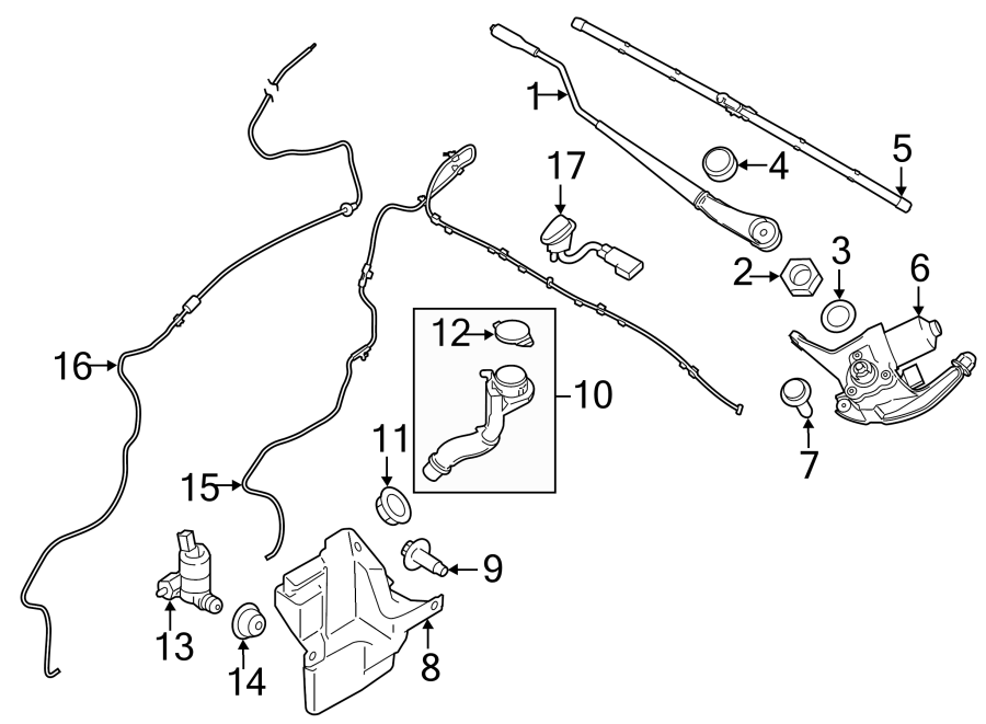 Diagram WINDSHIELD. WIPER & WASHER COMPONENTS. for your 2016 Lincoln MKZ Black Label Hybrid Sedan  