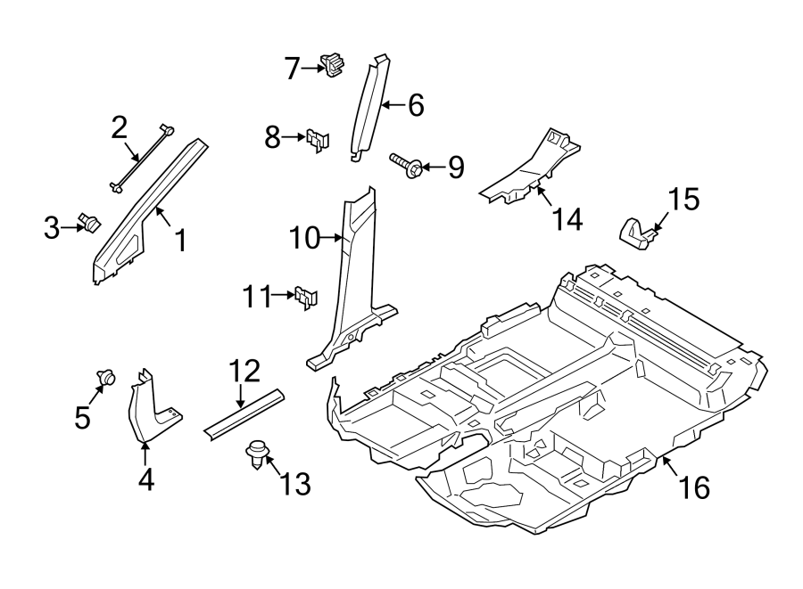 Diagram PILLARS. ROCKER & FLOOR. INTERIOR TRIM. for your Ford Transit Connect  