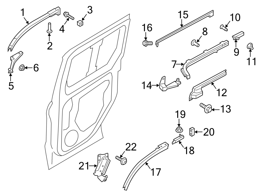 Diagram SIDE LOADING DOOR. DOOR HARDWARE. for your Ford Transit Connect  