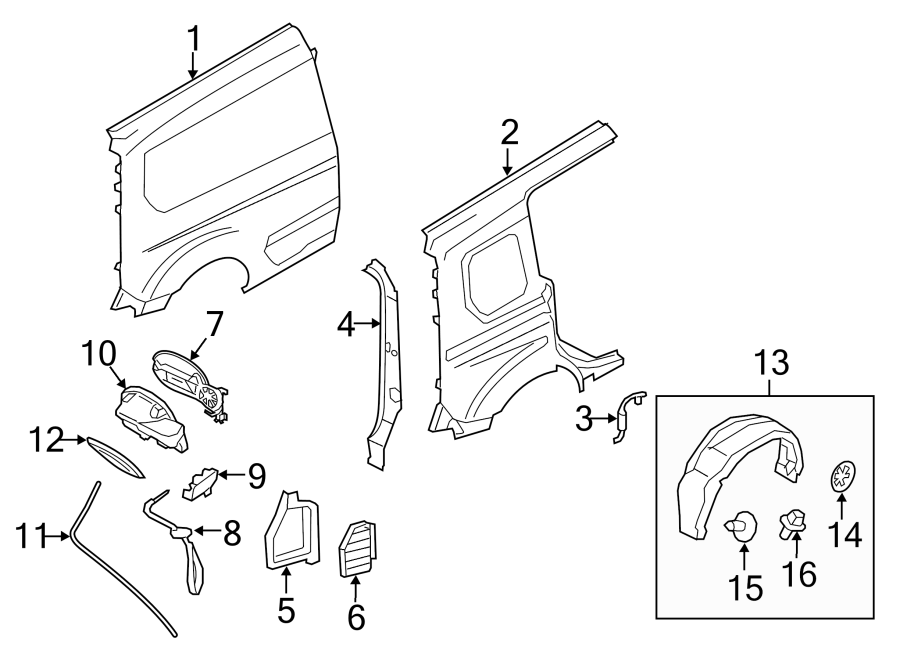 Diagram SIDE PANEL & COMPONENTS. for your Ford Transit Connect  