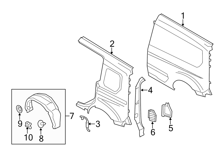 Diagram SIDE PANEL & COMPONENTS. for your 2014 Lincoln MKZ Hybrid Sedan  