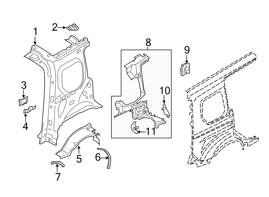 Diagram SIDE PANEL. INNER STRUCTURE. for your 2014 Ford Edge   