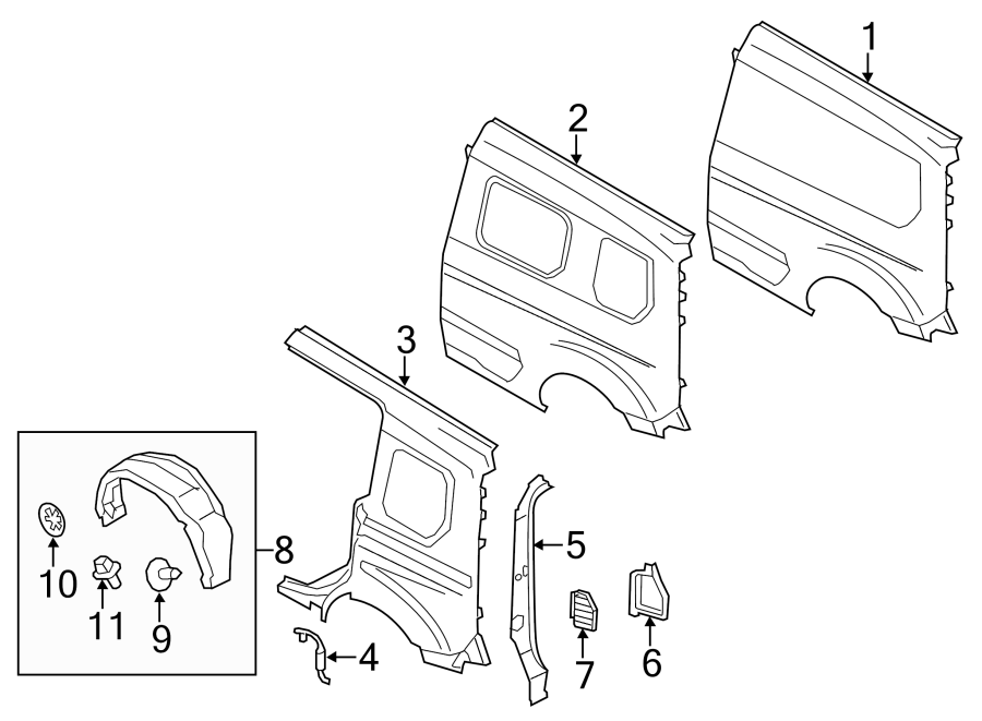 Diagram SIDE PANEL & COMPONENTS. for your 2014 Ford Transit Connect   