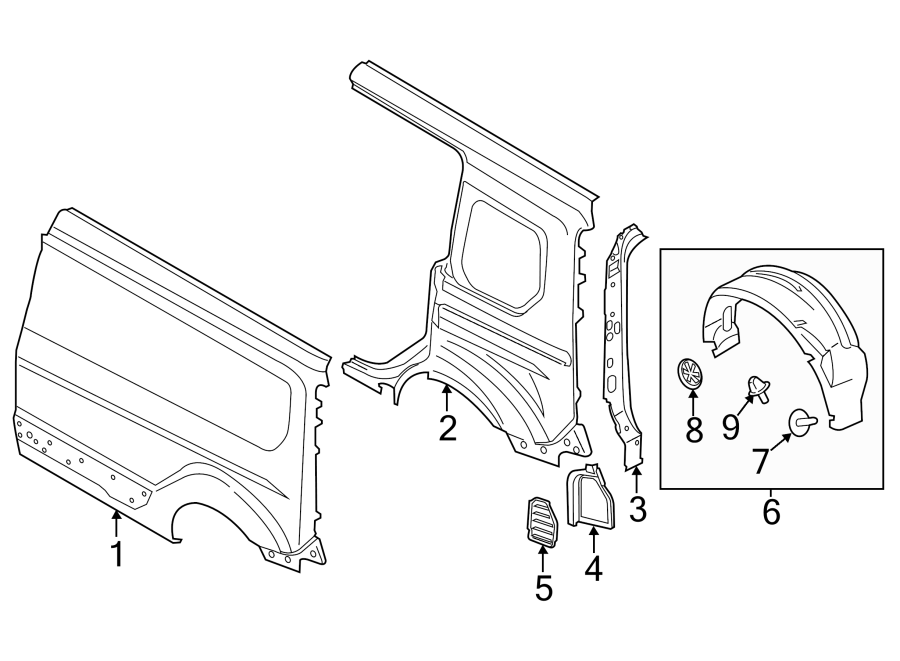 Diagram SIDE PANEL & COMPONENTS. for your 2015 Ford Transit Connect   