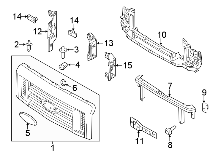 Diagram Rear door. Grille & components. for your 2014 Ford F-150 6.2L V8 A/T RWD FX2 Standard Cab Pickup Fleetside 