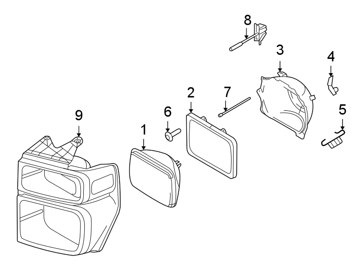 Diagram Front lamps. Headlamp components. for your Ford E-250 Econoline  