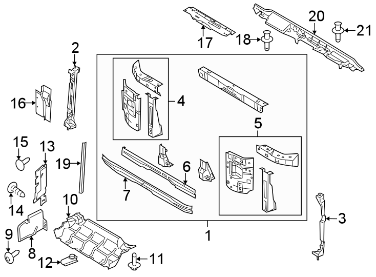 Diagram Radiator support. for your 2014 Ford F-150 5.0L V8 FLEX A/T RWD Platinum Crew Cab Pickup Fleetside 