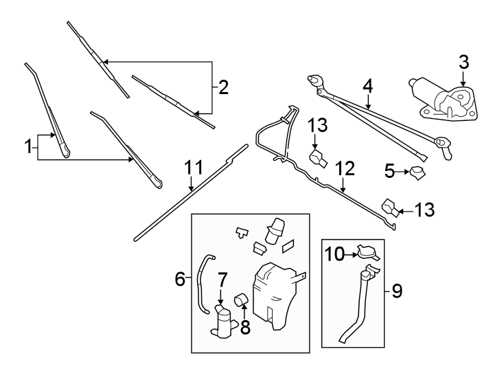 Diagram Windshield. Wiper & washer components. for your 2009 Ford F-150 4.6L V8 A/T RWD XLT Standard Cab Pickup Stepside 