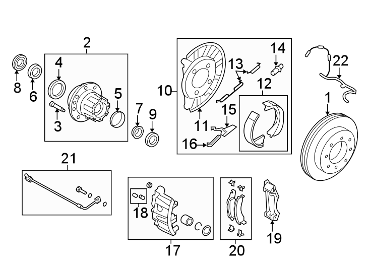 Diagram Rear suspension. Brake components. for your 2020 Ford F-150 3.0L Power-Stroke V6 DIESEL A/T 4WD King Ranch Crew Cab Pickup Fleetside 