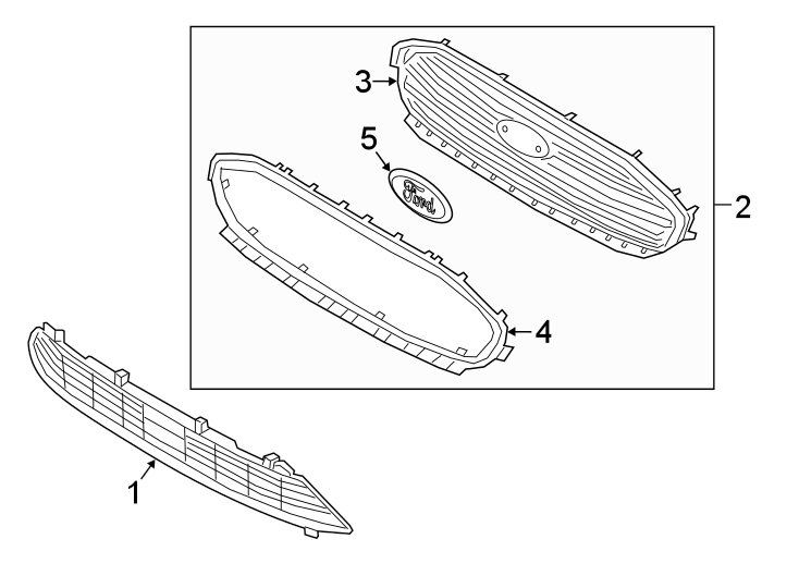 Diagram Front bumper & grille. Grille & components. for your Lincoln MKZ  