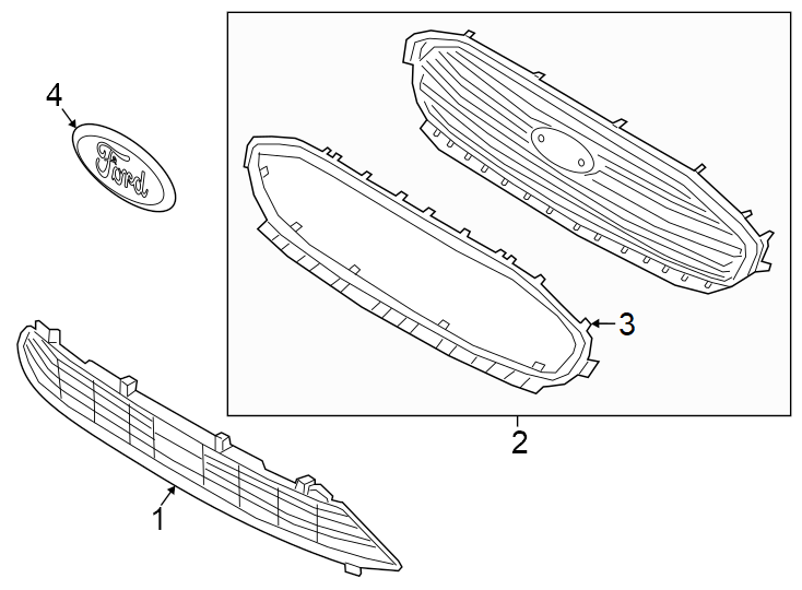 Diagram Front bumper & grille. Grille & components. for your 2017 Lincoln MKZ Premiere Sedan 2.0L EcoBoost A/T FWD 