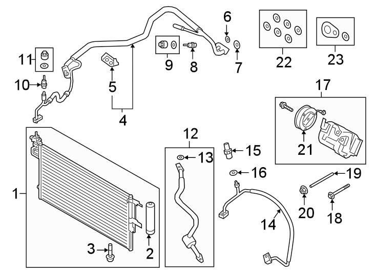 Diagram AIR CONDITIONER & HEATER. COMPRESSOR & LINES. CONDENSER. for your 2024 Ford F-150  XLT Extended Cab Pickup Fleetside 